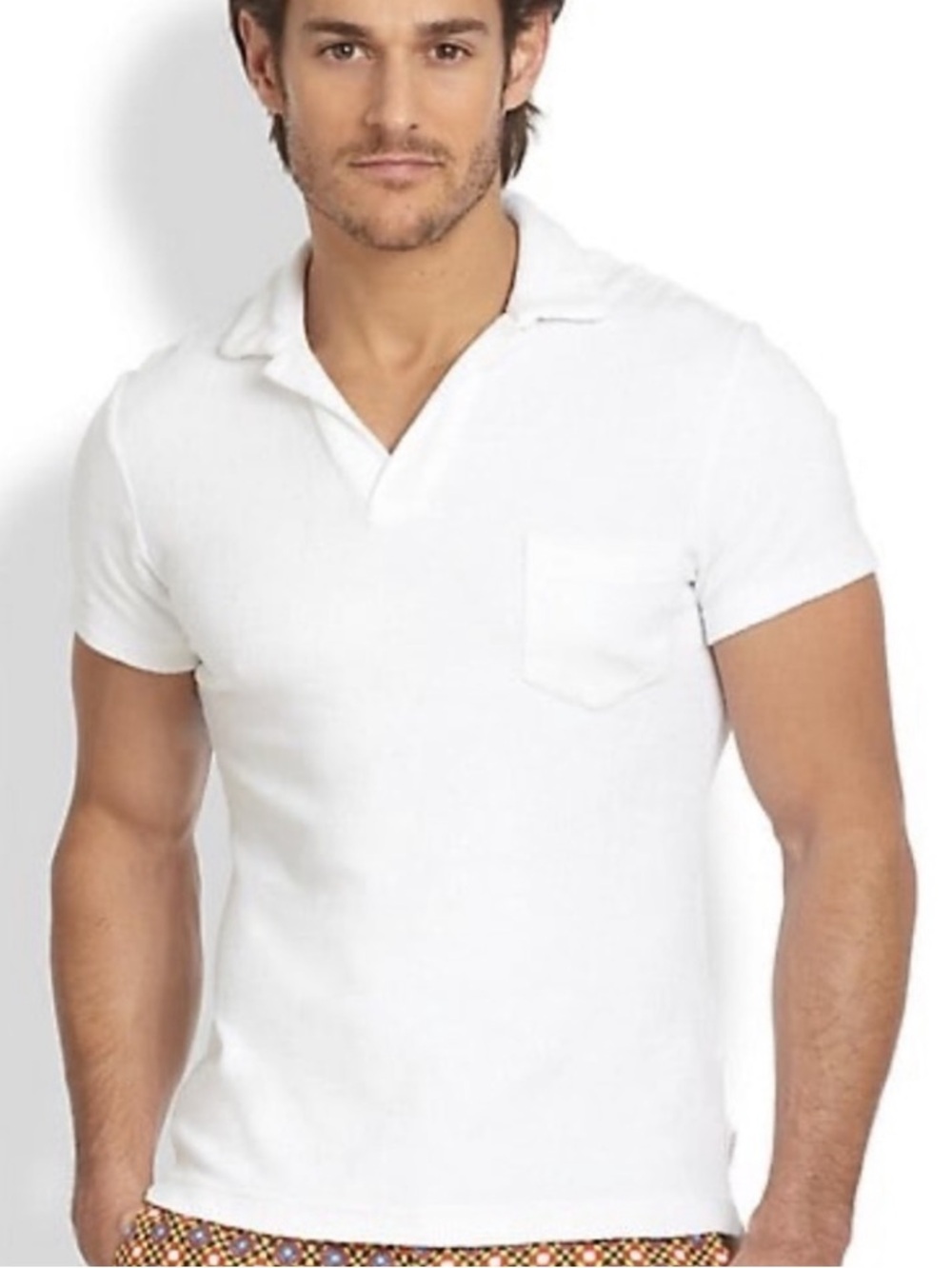 SOLD! Orlebar Brown White Cotton French Terry Toweling Short Sleeve Polo Shirt